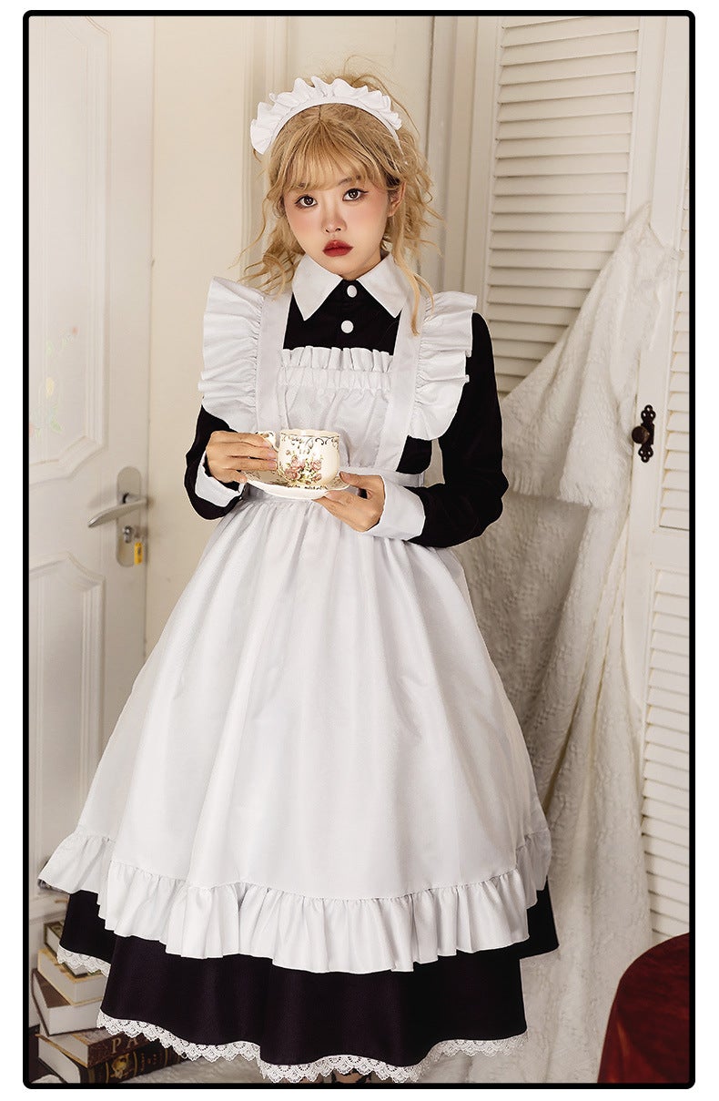 Maid dress cosplay restaurant Cafe overalls dress black and white maid dress Party a generation of hair - Image 1