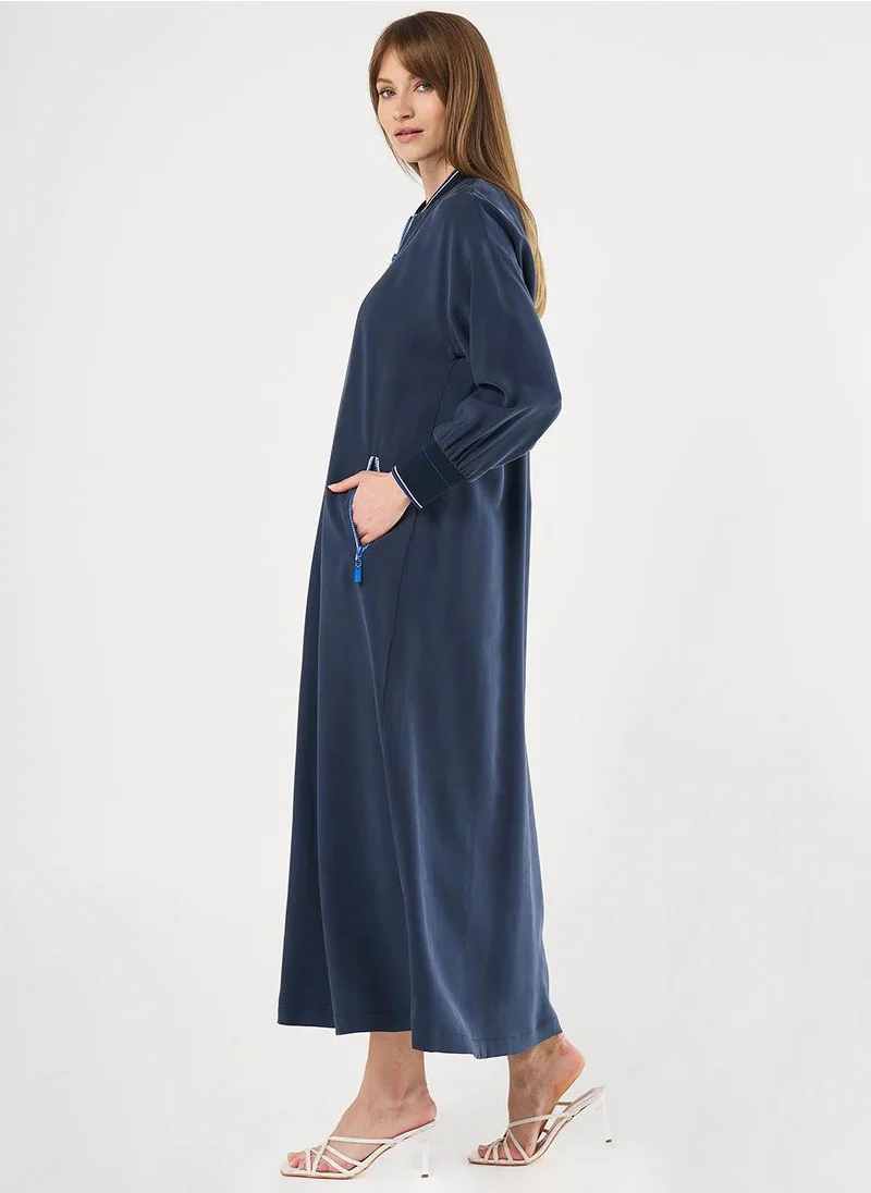 Kayra Zippered Rayon Cover-Up Dark Navy
