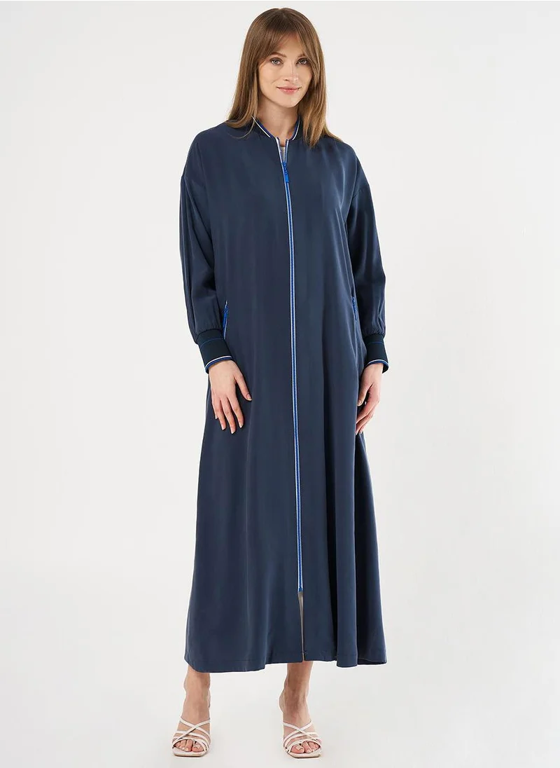 Kayra Zippered Rayon Cover-Up Dark Navy