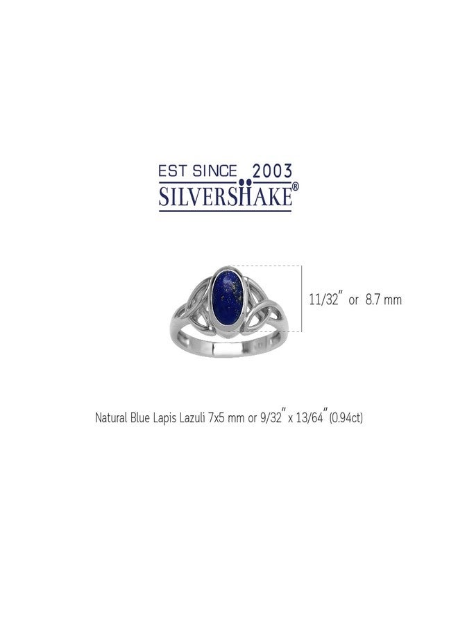 Silvershake 7x5 mm Oval Blue Lapis Lazuli Stone 925 Sterling Silver Triquetra Celtic Knot Ring Size 8 - Image 3