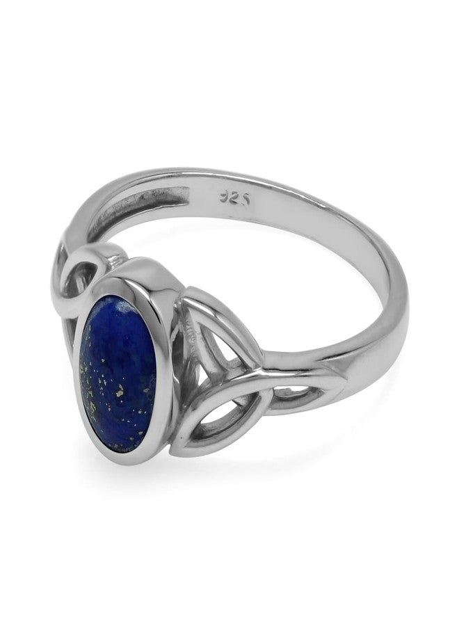 Silvershake 7x5 mm Oval Blue Lapis Lazuli Stone 925 Sterling Silver Triquetra Celtic Knot Ring Size 8 - Image 5