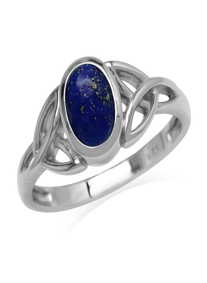 Silvershake 7x5 mm Oval Blue Lapis Lazuli Stone 925 Sterling Silver Triquetra Celtic Knot Ring Size 8 - Image 1