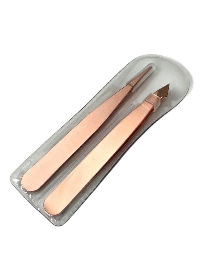 ALAZCO - 2pc Compact Tweezers Set – Multipurpose Mini Slanted & Pointed Tweezer - Eyebrows Facial Hair Splinter Thorns Ingrown Hair Removal First Aid Kit - Professional Stainless Steel Rose Gold - Image 1