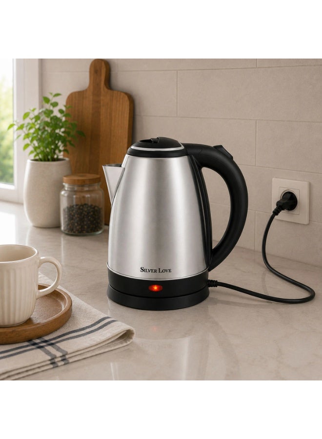 Silver Love Electric Kettle, Stainless Steel, 2.0L, 1500W, Fast Boil, Auto Shut-Off - Image 2