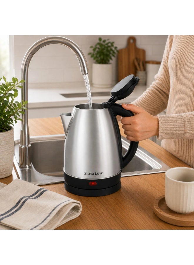 Silver Love Electric Kettle, Stainless Steel, 2.0L, 1500W, Fast Boil, Auto Shut-Off - Image 3