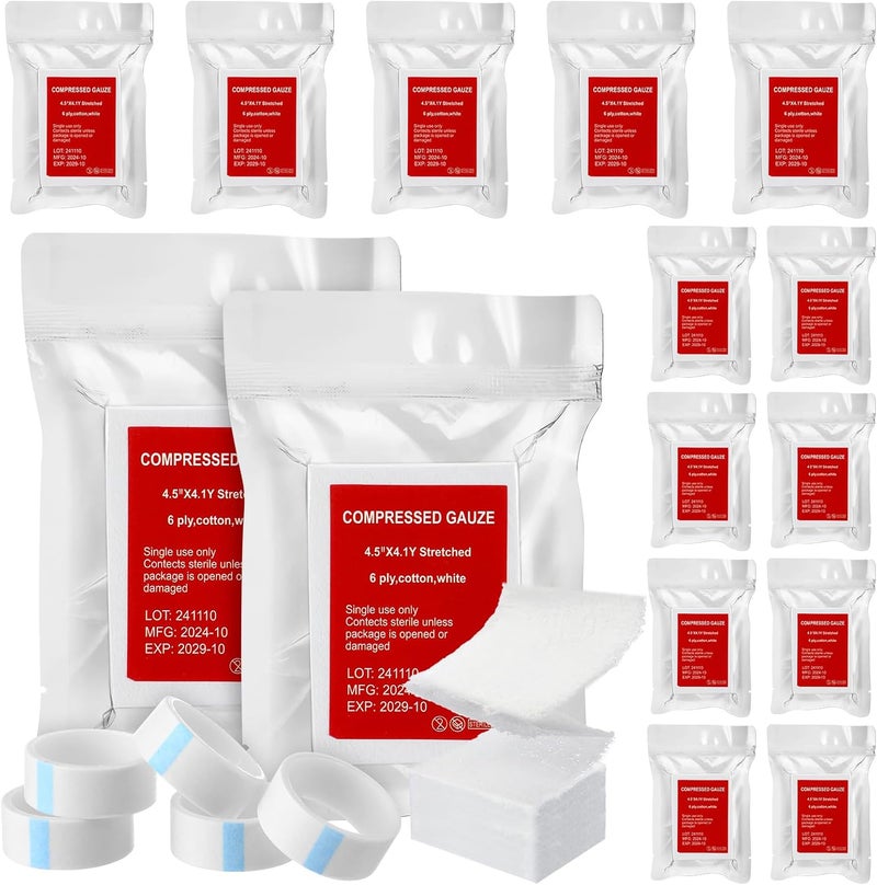 Threlaco 6 Pcs ZFolded Compressed Sterile Gauze 45 x 41 Yards Combat Gauze Trauma Pad 6ply 100 Cotton for Emergency Wound Dressing First Aid Ifak Supplies Trauma Kit - Image 1