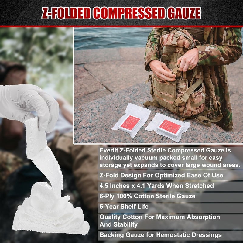 Threlaco 6 Pcs ZFolded Compressed Sterile Gauze 45 x 41 Yards Combat Gauze Trauma Pad 6ply 100 Cotton for Emergency Wound Dressing First Aid Ifak Supplies Trauma Kit - Image 4