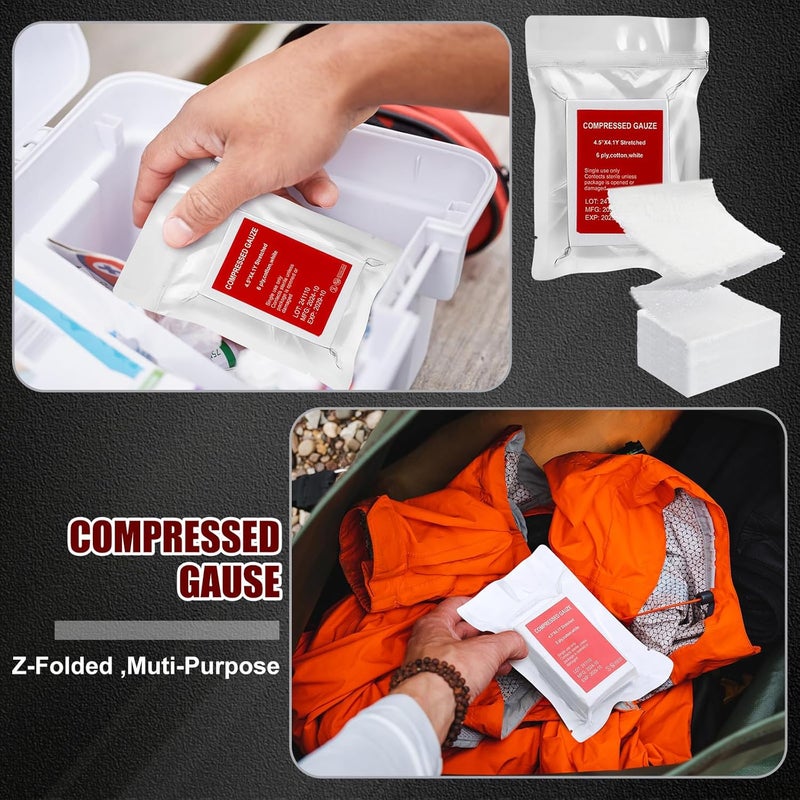 Threlaco 6 Pcs ZFolded Compressed Sterile Gauze 45 x 41 Yards Combat Gauze Trauma Pad 6ply 100 Cotton for Emergency Wound Dressing First Aid Ifak Supplies Trauma Kit - Image 5