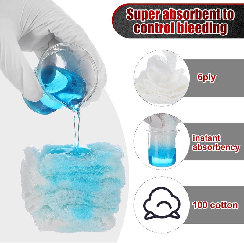 Threlaco 6 Pcs ZFolded Compressed Sterile Gauze 45 x 41 Yards Combat Gauze Trauma Pad 6ply 100 Cotton for Emergency Wound Dressing First Aid Ifak Supplies Trauma Kit - Image 3