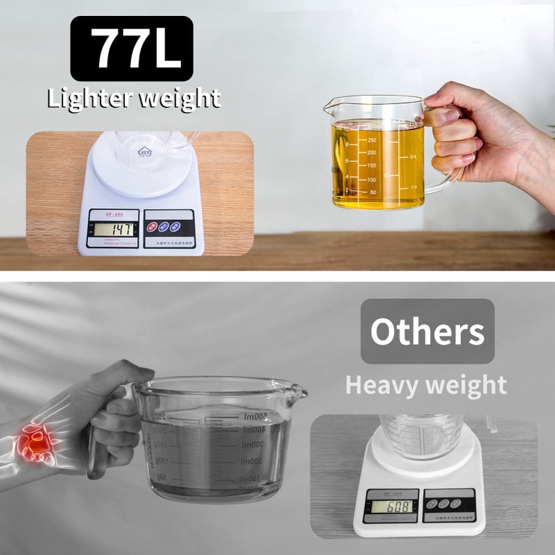 77L Glass Measuring Cup, Clear Liquid Measuring Cup with V-Shaped Spout and Three Scales, High Borosilicate Glass Beaker with Handle for Kitchen or Restaurant, 300 ML (0.3 Liter, 1 1/4 Cup) - Image 3