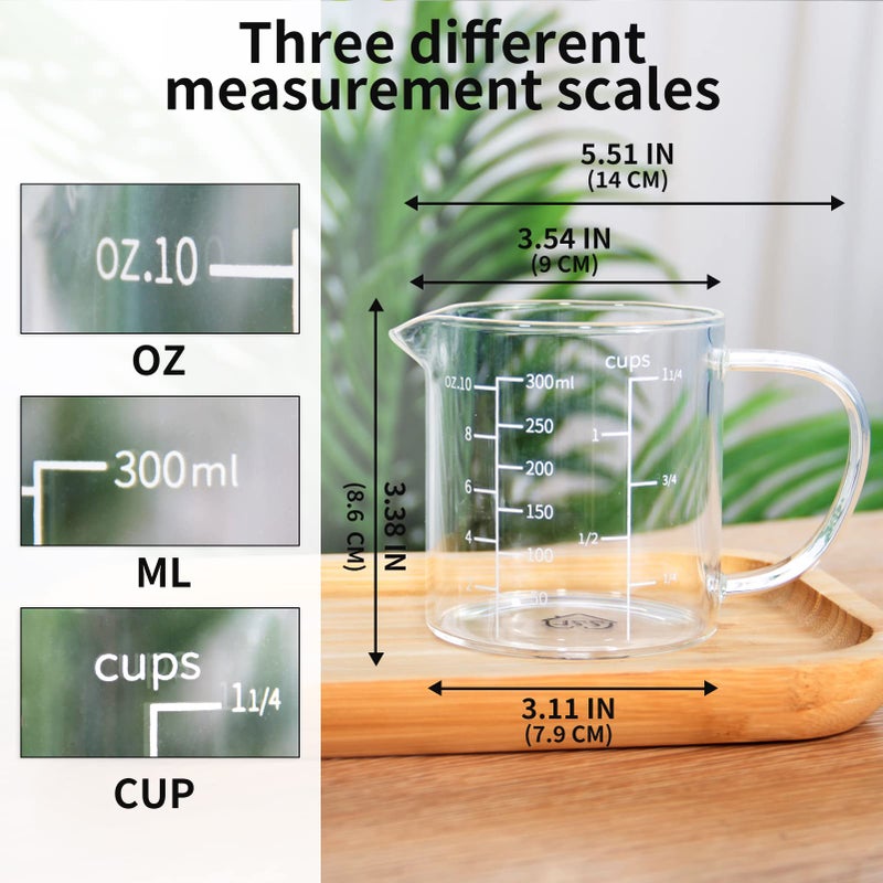 77L Glass Measuring Cup, Clear Liquid Measuring Cup with V-Shaped Spout and Three Scales, High Borosilicate Glass Beaker with Handle for Kitchen or Restaurant, 300 ML (0.3 Liter, 1 1/4 Cup) - Image 4