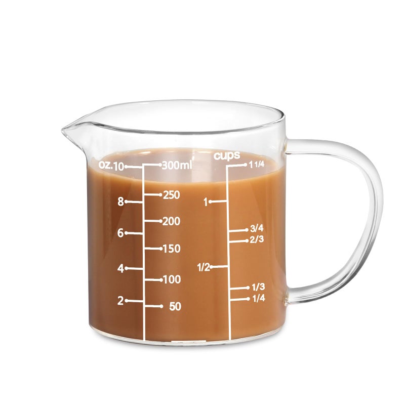 77L Glass Measuring Cup, Clear Liquid Measuring Cup with V-Shaped Spout and Three Scales, High Borosilicate Glass Beaker with Handle for Kitchen or Restaurant, 300 ML (0.3 Liter, 1 1/4 Cup) - Image 1