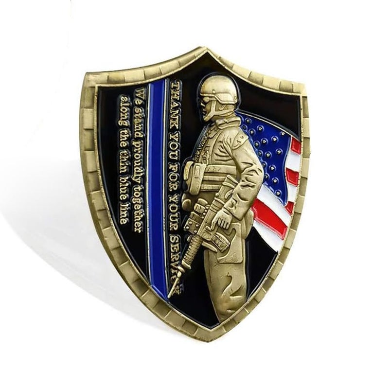 Rumkou St. Michael Law Enforcement Challenge Coin Thin Blue Line Police Officer Shield Prayer Coin - Image 3