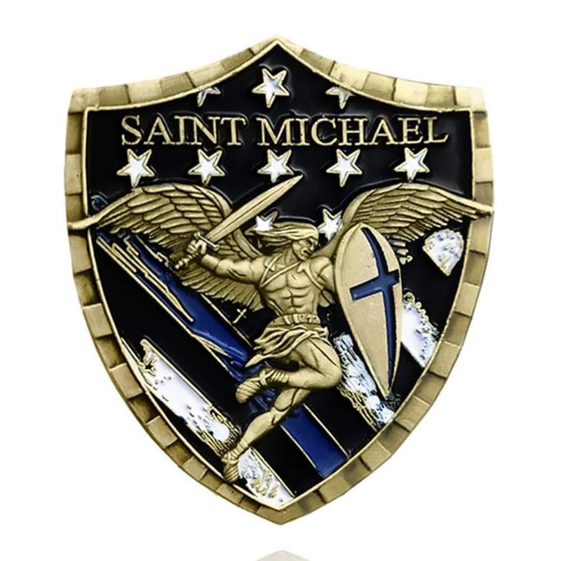 Rumkou St. Michael Law Enforcement Challenge Coin Thin Blue Line Police Officer Shield Prayer Coin - Image 4
