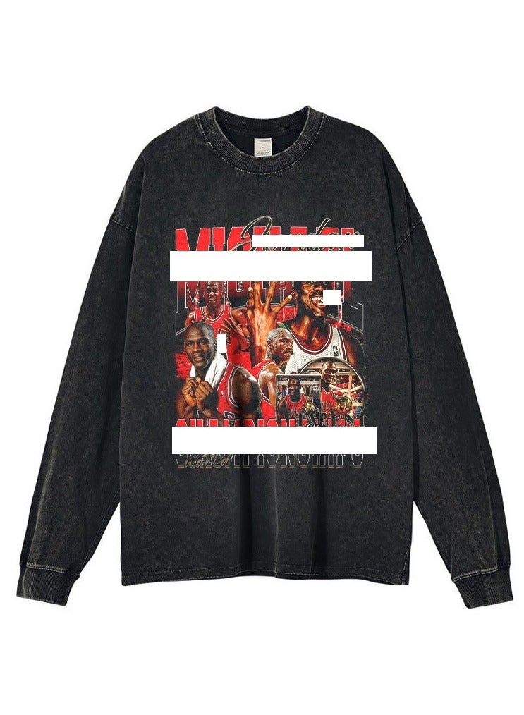 KUYING Basketball Star Washed Old American Retro Loose Sportswear