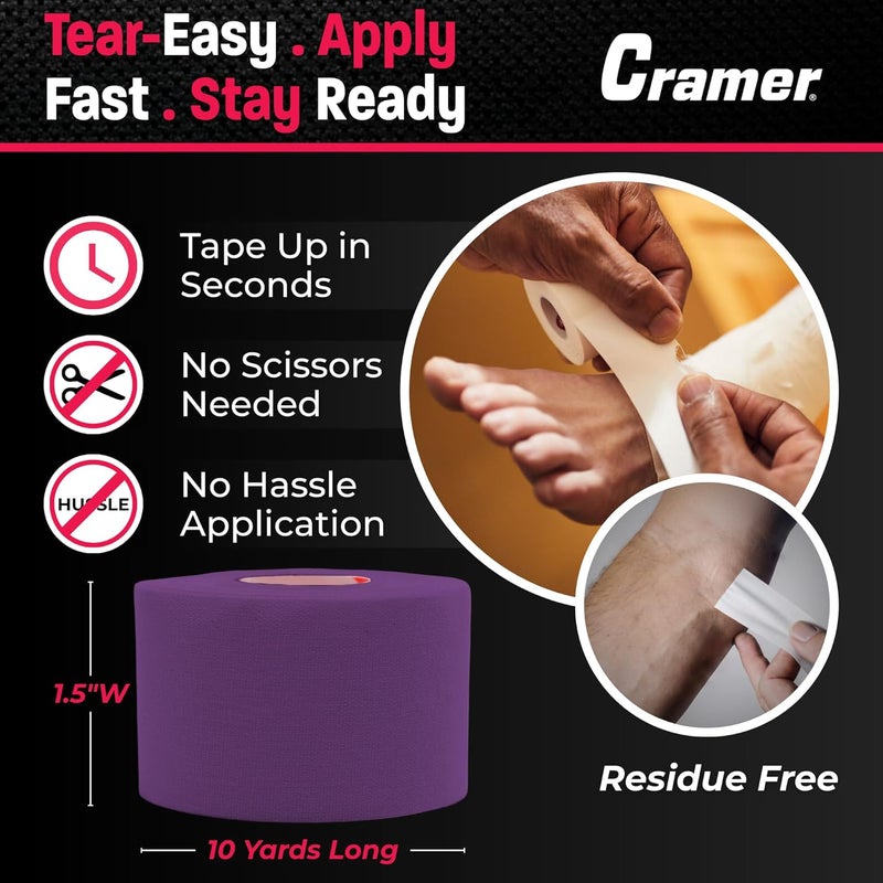 Cramer Team Color Athletic Tape, Purple, For Ankle, Wrist, and Injury Taping, Helps Protect and Prevent Injuries, Promotes Faster Healing, Athletic Training First Aid Supplies, 1.5", Bulk 32 Roll Case - Image 3