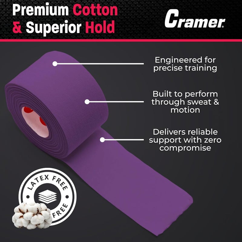 Cramer Team Color Athletic Tape, Purple, For Ankle, Wrist, and Injury Taping, Helps Protect and Prevent Injuries, Promotes Faster Healing, Athletic Training First Aid Supplies, 1.5", Bulk 32 Roll Case - Image 2