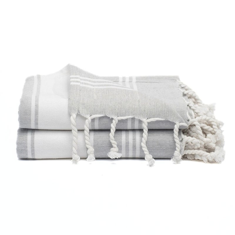 9Threads Cotton Turkish Beach Towel with Towels Oversized 36"x72" Pool Absorbent Extra Large Quick Dry Sand Travel Towel (Light Grey, 2 Pack) - Image 1