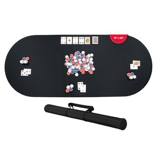 Feltectors Poker Table Mat 72 x 30 Inches Poker Table Top with Storage Bag Portable Rubber Backed Fits Up to 10 Players for Casino Games Black - Image 1