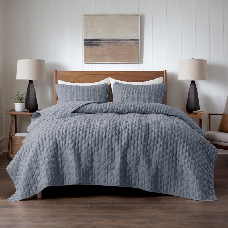 WDCOZY Blue Oversized California Cal King Size Quilt Bedding Sets with 2 Pillow Shams, Lightweight Soft Bedspread Coverlet Bed Cover for All Season, 3 Pieces, 116x106 inches - Image 2