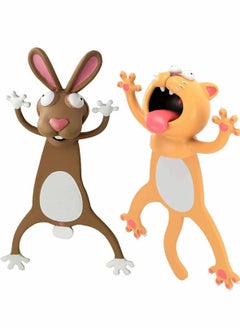 Y&D Animal Wacky Bookmark, 2Pcs Funny 3D Stereo Kawaii Cartoon Birthday Party Favors Gift for Kids Students (Rabbit and Cat)  - Image 1