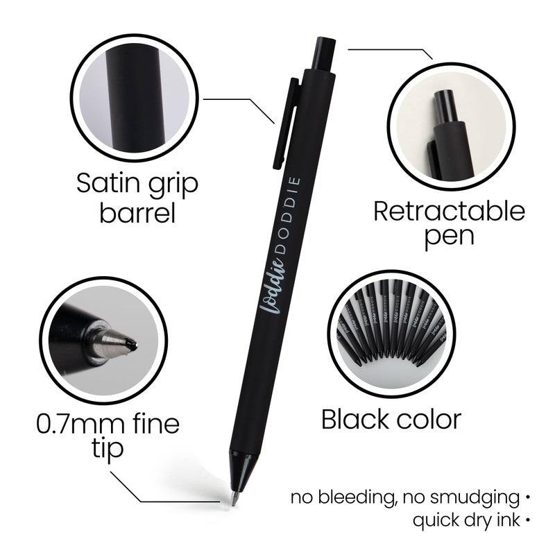 Loddie Doddie Gel Pens - Pack of 12, 0.7mm Tip, Retractable, Black Ink - Smooth Writing & Smudge Proof Pen - Fine 0.7mm Needle Point Tip for Precision - Retractable Design & Supplies for School - Image 4