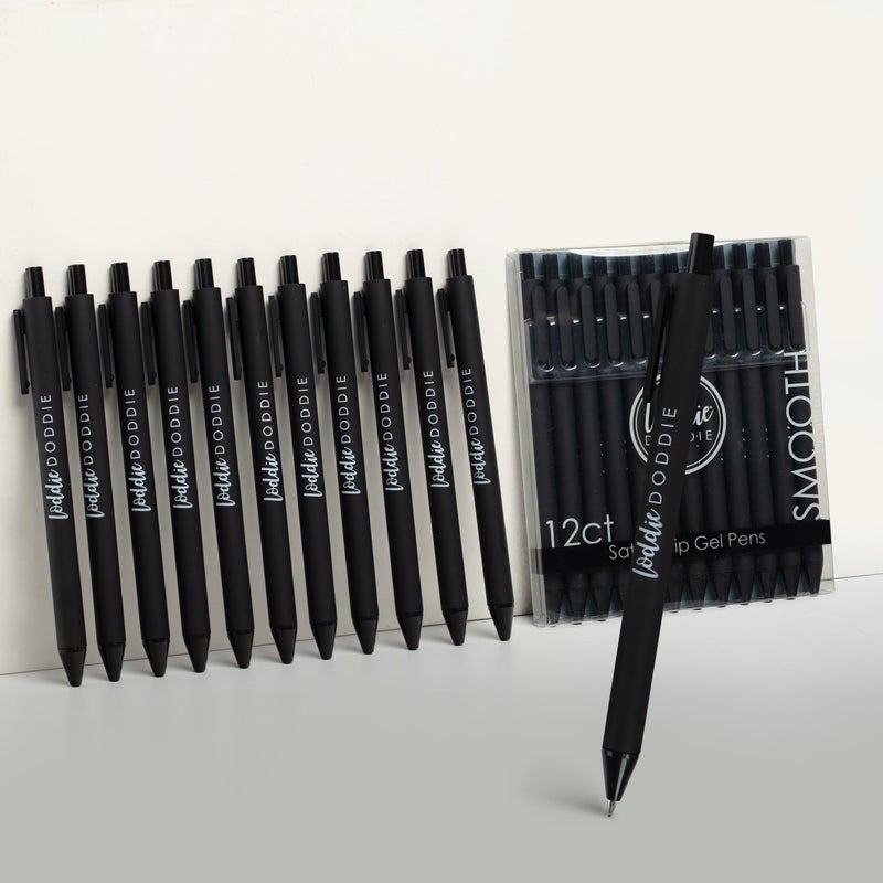 Loddie Doddie Gel Pens - Pack of 12, 0.7mm Tip, Retractable, Black Ink - Smooth Writing & Smudge Proof Pen - Fine 0.7mm Needle Point Tip for Precision - Retractable Design & Supplies for School - Image 2