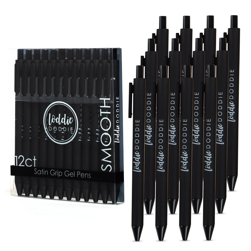 Loddie Doddie Gel Pens - Pack of 12, 0.7mm Tip, Retractable, Black Ink - Smooth Writing & Smudge Proof Pen - Fine 0.7mm Needle Point Tip for Precision - Retractable Design & Supplies for School - Image 1