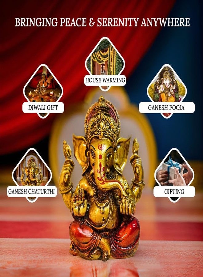 إخاصة تمثال غانيشا مطلي بالذهب العتيق من سلسلة إيخاسا أورا (5 بوصات) | تمثال غانيشا من غبار الرخام لغرفة الصلاة، ديكور المنزل، مكتب العمل | تمثال فيناياغار من الراتنج لطقوس ديوالي | تمثال فيناياكا كهدية - Image 5