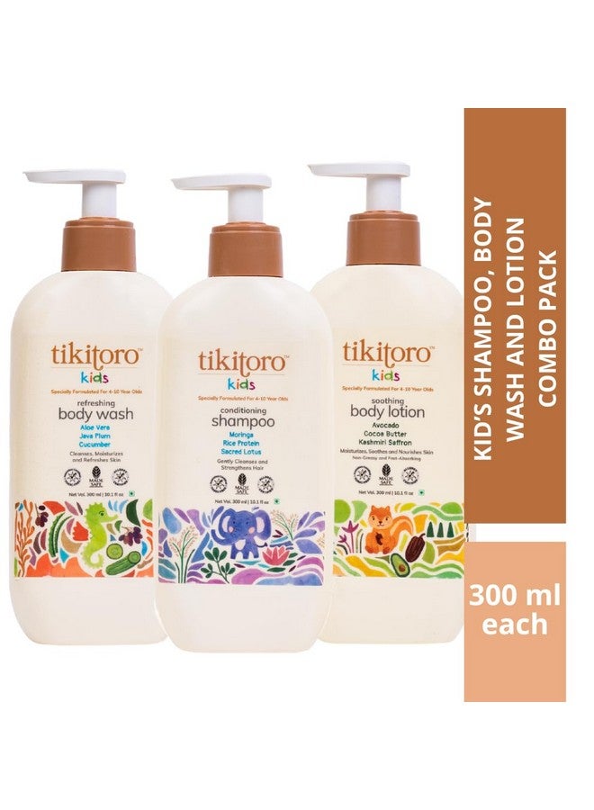 Tikitoro Kids Body and Hair Combo Offer Pack - 300ml x 3, Nourishing Body wash, Conditioning Shampoo & Soothing Body Lotion, Gift Sets for Kids, 100% Vegan, Age: 4+ Years. - Image 2