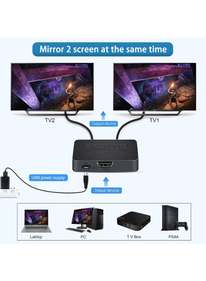 بست وان موزع HDMI 1 في 2 مخرج لشاشتين مع كابل HDMI بطول 1.8 متر، محول HDMI مزدوج 4K لشاشتين - نسخ مصدر واحد إلى شاشتين في نفس الوقت - Image 3