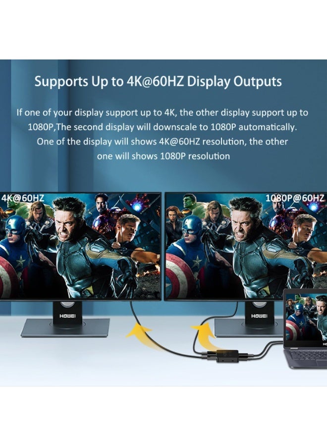 بست وان موزع HDMI 1 في 2 مخرج لشاشتين مع كابل HDMI بطول 1.8 متر، محول HDMI مزدوج 4K لشاشتين - نسخ مصدر واحد إلى شاشتين في نفس الوقت - Image 4