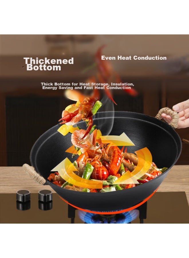 Wang Yuanji Yuanji Iron Wok, Double-handled Sujiao Lao-style, Household, Round Bottom, Non-coated, Handmade, Turtle Pattern, Large Belly, Non-stick Wok, 30cm - Image 1