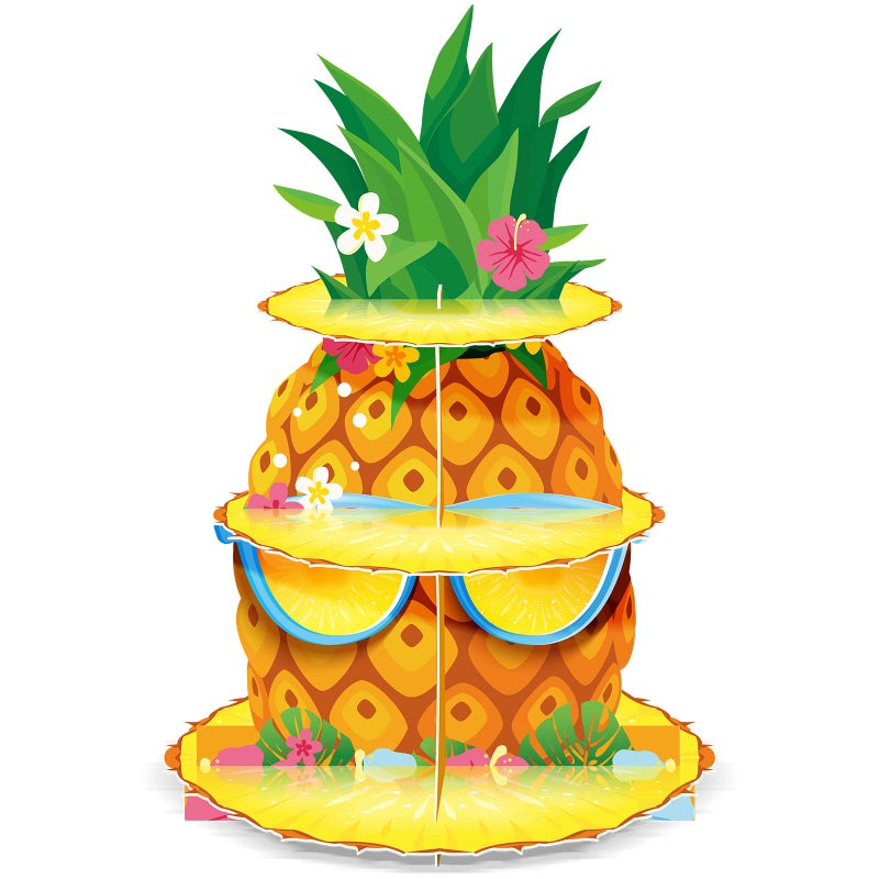 Zopeal 3 Tier Hawaiian Pineapple Cupcake Stand Pineapple Theme Cupcake Holder Luau Aloha Cake Holder Decorations Tropical Cupcake Dessert for Summer Pool Beach Baby Shower Birthday Party Supplies - Image 2