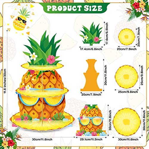 Zopeal 3 Tier Hawaiian Pineapple Cupcake Stand Pineapple Theme Cupcake Holder Luau Aloha Cake Holder Decorations Tropical Cupcake Dessert for Summer Pool Beach Baby Shower Birthday Party Supplies - Image 3