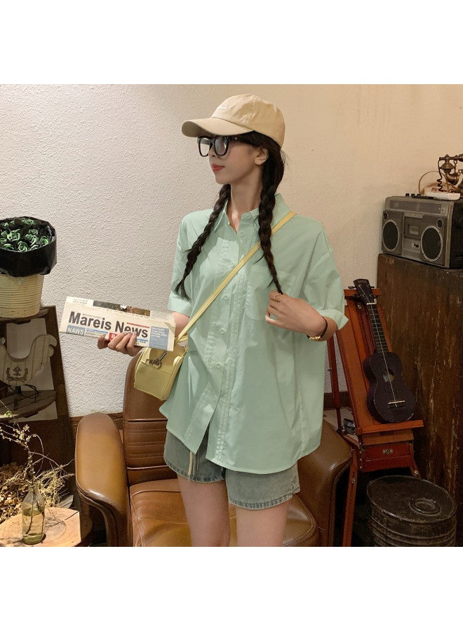 TonLion 2025 Summer Women's Lapel Collar Blouse With Front Pleated Detail, Short Sleeve Comfortable Versatile Office Wear Fashion Minimalist Top - Image 5