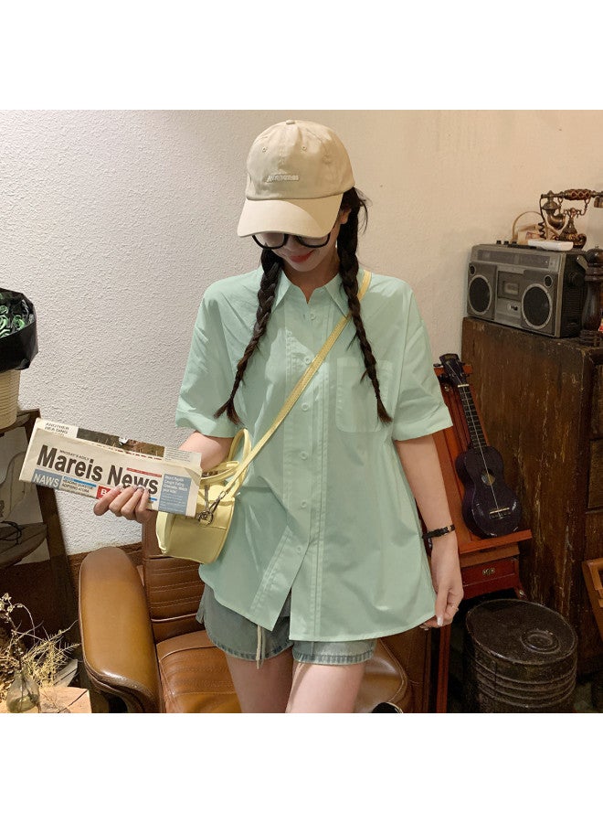 TonLion 2025 Summer Women's Lapel Collar Blouse With Front Pleated Detail, Short Sleeve Comfortable Versatile Office Wear Fashion Minimalist Top - Image 4