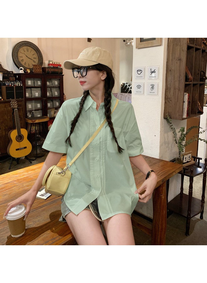 TonLion 2025 Summer Women's Lapel Collar Blouse With Front Pleated Detail, Short Sleeve Comfortable Versatile Office Wear Fashion Minimalist Top - Image 2