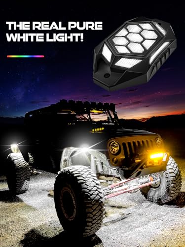 AUDEXEN 8 Pods RGBW LED Rock Lights Kit with Brake Light Turn Signals Underglow Multicolor Neon Light Pod Compatible with Truck 4X4 OffRoad for Jeep UTV ATV RZR SUV Accessories - Image 3