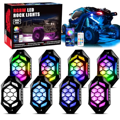 AUDEXEN 8 Pods RGBW LED Rock Lights Kit with Brake Light Turn Signals Underglow Multicolor Neon Light Pod Compatible with Truck 4X4 OffRoad for Jeep UTV ATV RZR SUV Accessories - Image 1