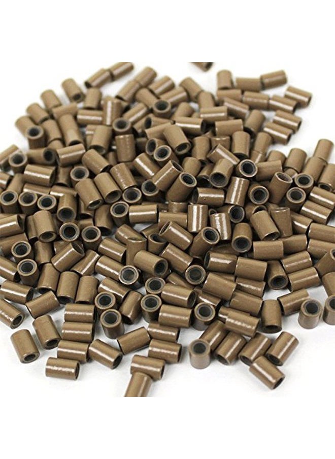 Hair De Ville - HAIR DE VILLE Silicone Lined Copper Micro Tube Rings Links Beads Linkies For I Tip Stick Glue Feather Hair Extensions (200 PCS 3.5mm, Light Brown) - Image 1