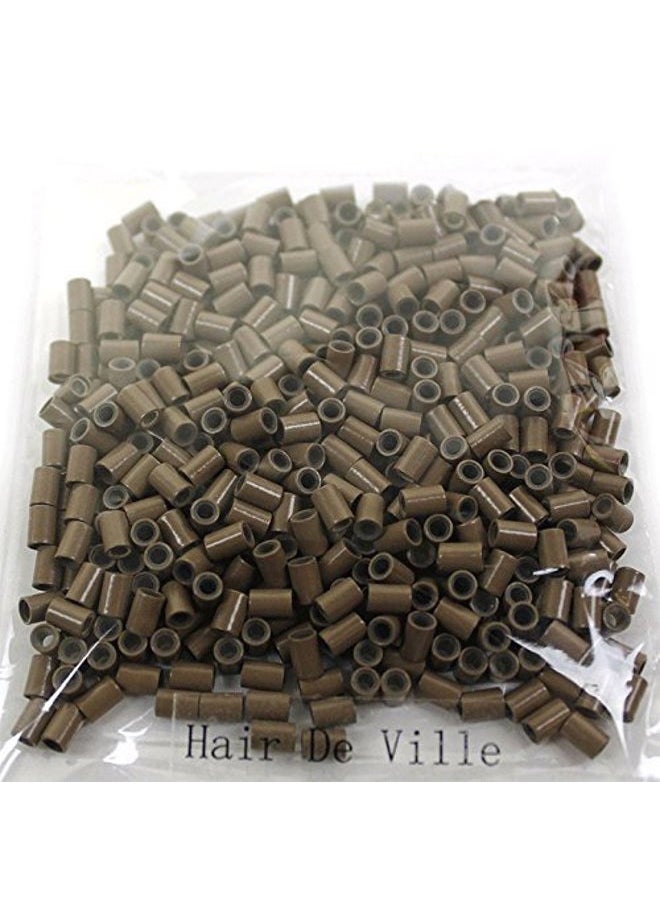 Hair De Ville - HAIR DE VILLE Silicone Lined Copper Micro Tube Rings Links Beads Linkies For I Tip Stick Glue Feather Hair Extensions (200 PCS 3.5mm, Light Brown) - Image 1
