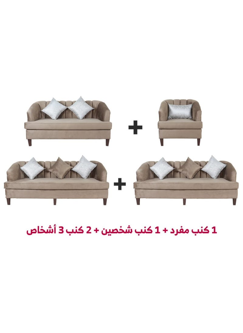 HOMEVEO - Elegant and comfortable living room set with luxurious design 4 pieces - 9 seats - 2 3-seater sofas - 2-seater sofas - 1 brown single chair 220x62x80 cm - Image 1