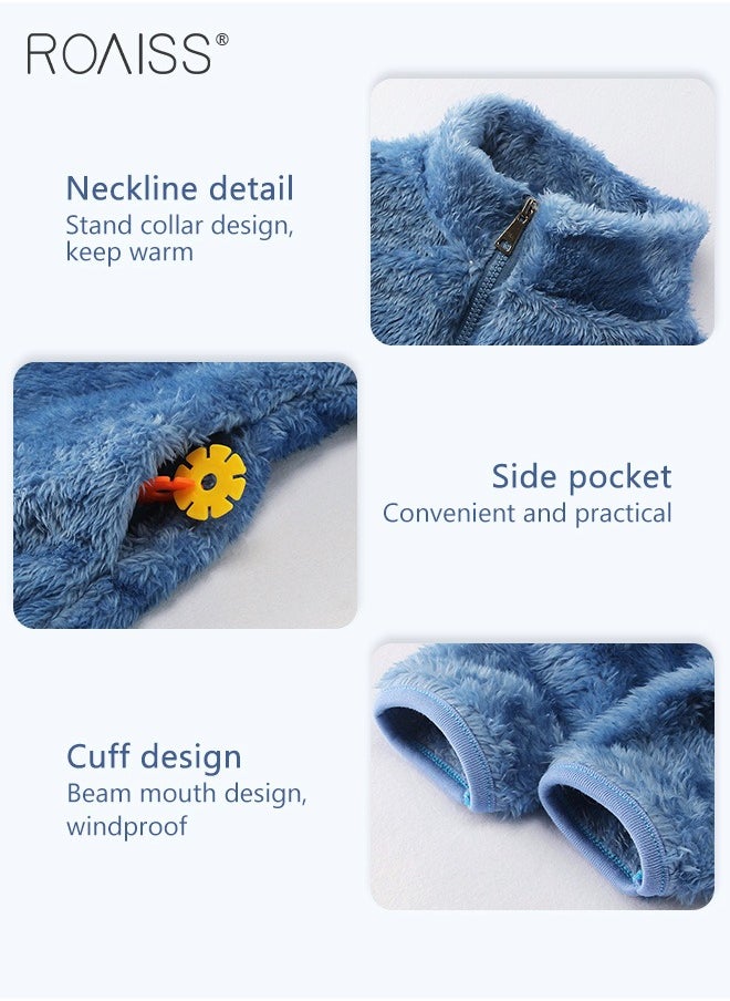 roaiss - Children Soft and Skin Friendly Thermal Jacket Thick Coat with Moisture Wicking and Plush Double Sided Fleece Solid Color and Simple Design with Zip - Image 1