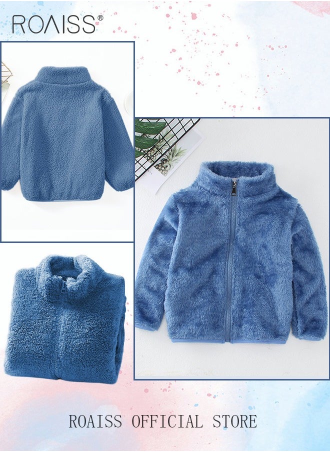 roaiss - Children Soft and Skin Friendly Thermal Jacket Thick Coat with Moisture Wicking and Plush Double Sided Fleece Solid Color and Simple Design with Zip - Image 1