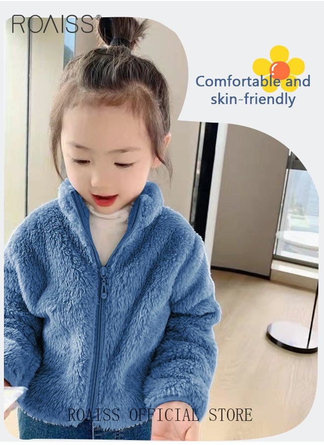 roaiss - Children Soft and Skin Friendly Thermal Jacket Thick Coat with Moisture Wicking and Plush Double Sided Fleece Solid Color and Simple Design with Zip - Image 1