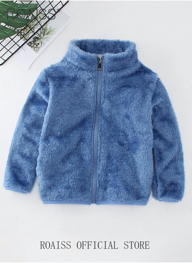 roaiss - Children Soft and Skin Friendly Thermal Jacket Thick Coat with Moisture Wicking and Plush Double Sided Fleece Solid Color and Simple Design with Zip - Image 1