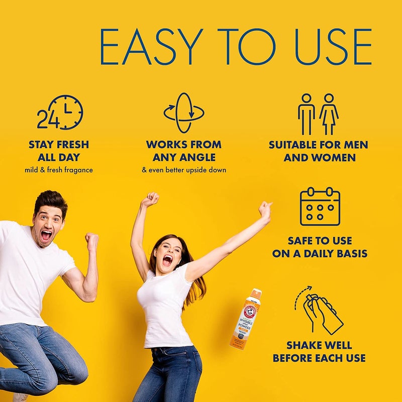 Arm & Hammer Invisible Body Powder Spray, Clear Talc-Free Body Odor & Sweat Control for Men & Women, Spray Body Powder for Women and Men, Arm and Hammer Body Spray Powder, 7 Oz (1 Pack) - Image 3