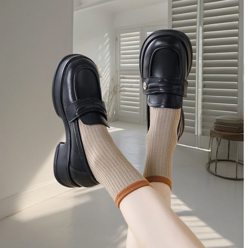 Thick-Soled Lefu Women'S 2024 New Black Small Leather Shoes Deep Mouth Single Shoes Muffin Waterproof Platform Increased - Image 5