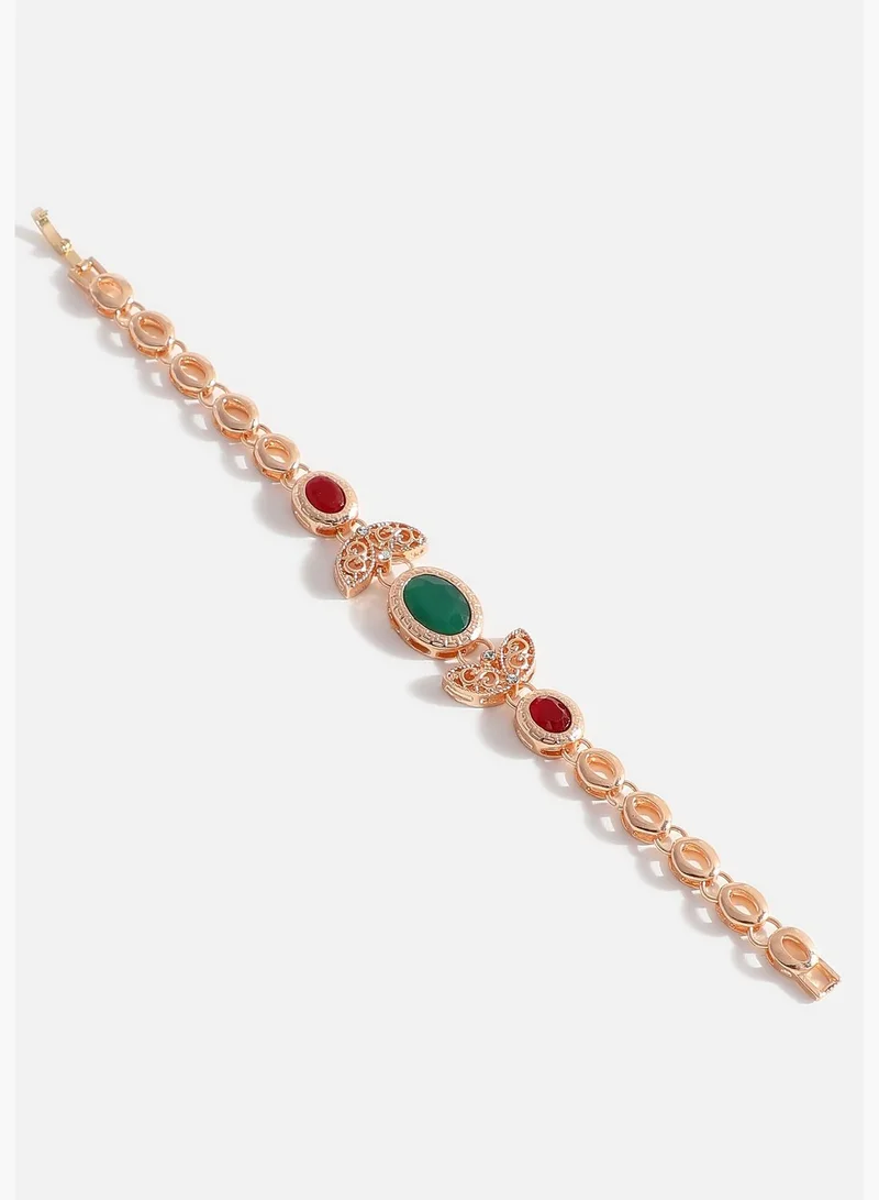 SOHI Gold Plated Designer Stone Necklace, Earring, Ring and Bracelet Set